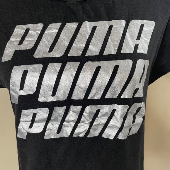 PUMA Womens PUMA Spelled Out Metallic Logo Black Tee Size M - Picture 2 of 11